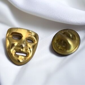 Vintage Theatre Mask Gold Tone Lapel Pin Stage Actor Brooch
